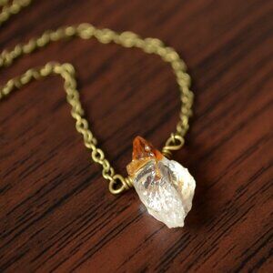 Dainty Raw Citrine Gemstone Necklace in Antiqued Brass